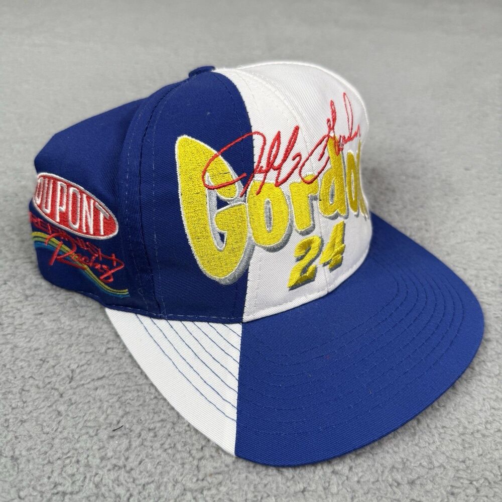 VTG 90s Jeff Gordon Hat Cap Snap Back AJD  DuPont 24 NASCAR Racing Embroidered